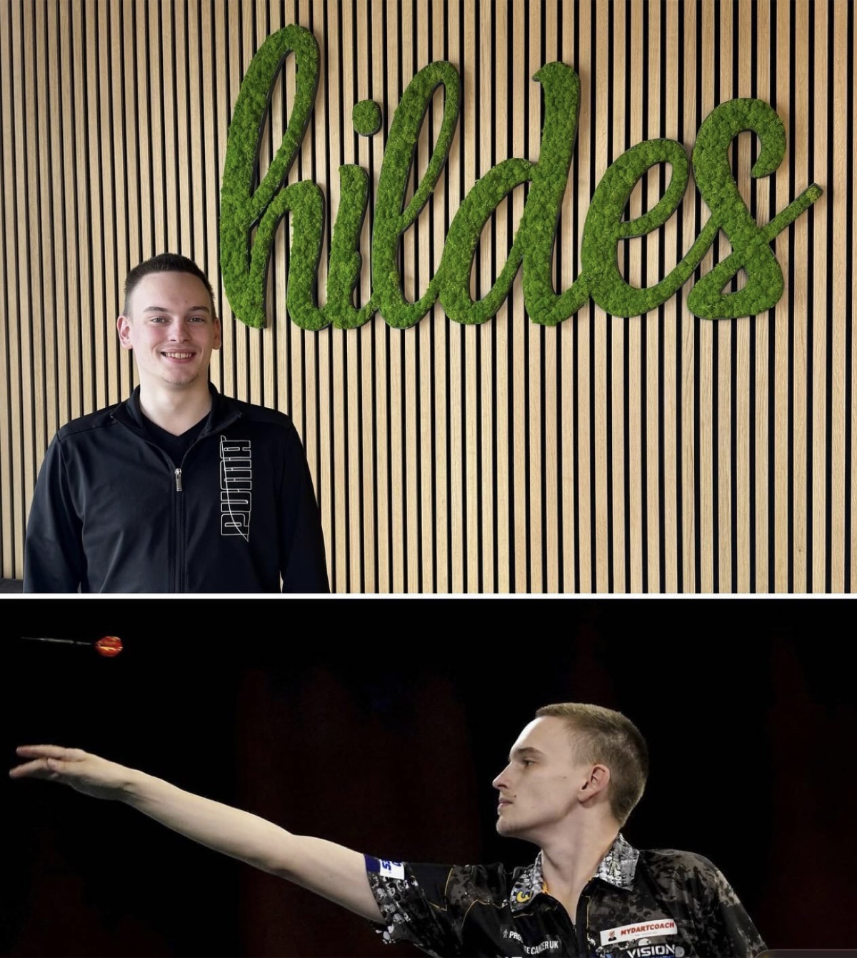 Sportlicher Gast und Dartmoment im hildes
